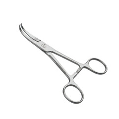 Curved surgical hemostat clamp isolated for medical procedures and care. isolated on white background