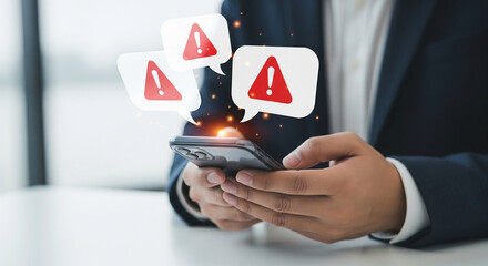 Person receiving urgent alerts and notifications on a mobile phone, symbolizing important warnings or messages.
