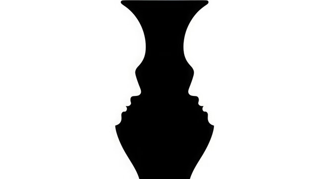 Black and white optical illusion of a vase or two faces in profile facing each other design art
