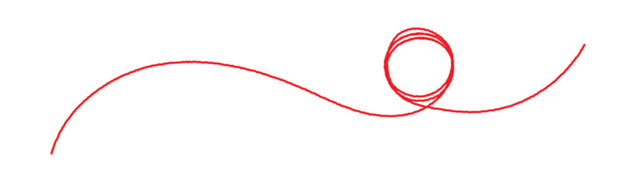 Red silk thread looped in a circle form, symbolizing vector thread of fate in tradition. .Line of red yarn, long red thread. Red thread isolates on a white background. Red Wavy Thread Line Icon