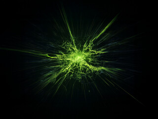 Fototapeta premium Powerful bright green electric explosion abstract energy background digital art lightning power fractal effect concept