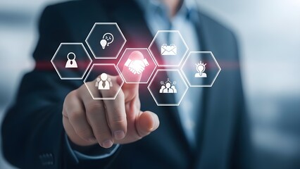 Businessman interacting with digital security and data protection interface