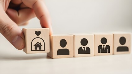 Choosing home over career concept with wooden blocks