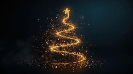 Obraz premium Albero di Natale dorato luminoso su sfondo scuro. Generative AI