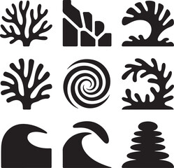 Vector Art of Nature Elements with Black and White Designs Variety