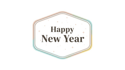 A simple graphic with the text Happy New Year inside a hexagonal frame with a gradient border.