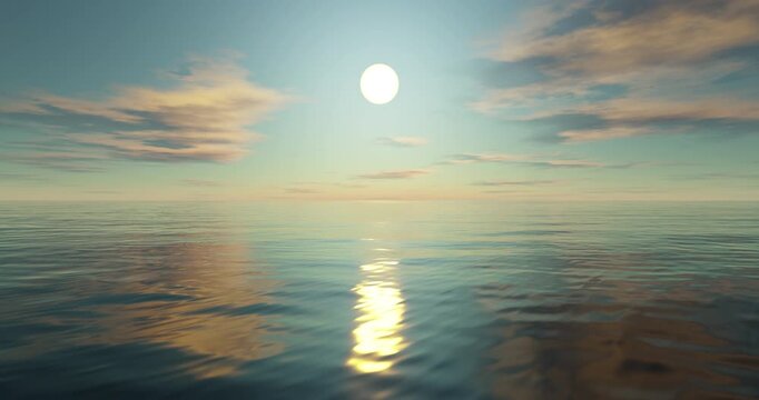 Wave sea beach and sunset sky abstract background. Nature and summer concept. 3d render.	