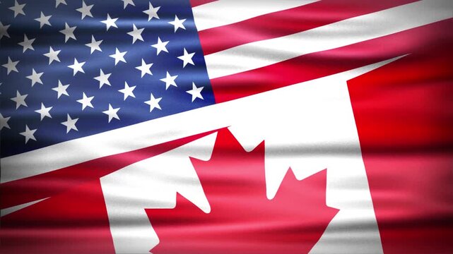 Wavy Combined Flags of USA and Canada, Short Looping Animation of National Unity and Cultural Connection