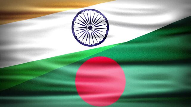 Wavy Combined Flags of India and Bangladesh, Short Looping Animation of National Unity and Cultural Connection