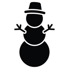Christmas Black Silhouette Icon Of A Snowman Wearing A Hat On White Background winter cold