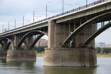 Fragment of the Oktyabrsky Bridge over the Ob River. Novosibirsk. Russia