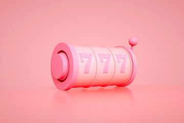 Gambling concept. Lucky seven 777 slot machine with casino roulette. 3d rendering.	
