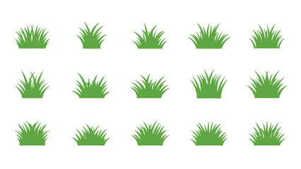 Vector Green Grass Tufts Collection Isolated on White Background
