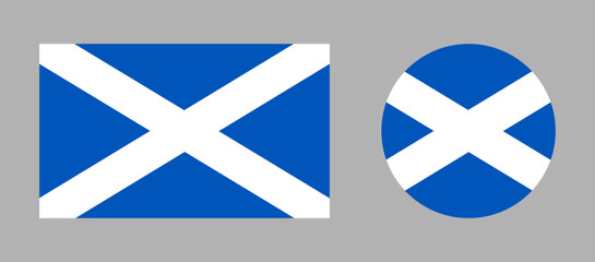 Scotland rectangular, round flag set. Scottish circle, rectangle symbol. Flag button, banner, icon, background. National sign badge.