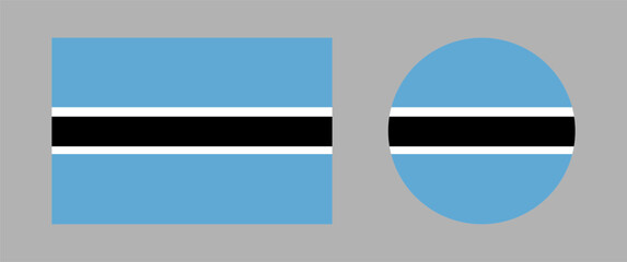 Round, rectangular national flag of Botswana badges. Circle, rectangle symbol icons. Banner, background flags. National sign buttons.