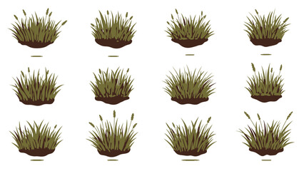 Obraz premium Diverse Clumps of stylized Grass Vector Graphic Elements