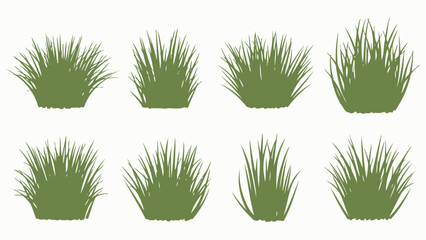 Vector Green Grass Tufts on Isolated Background Seamless Pattern