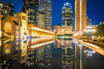 Boston, MA. Reflecting Pool at the Christian Science Plaza in Boston evening view