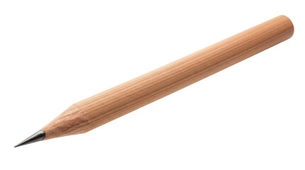 Short unpainted wooden pencil isolated PNG on transparent background, simple graphite writing tool for sketching and drawing