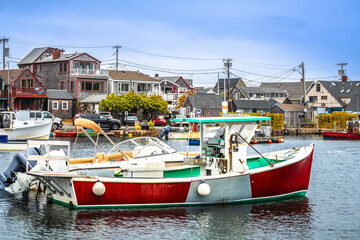 Town of Rockport on Cape Ann harbor and waterfront view, famous summer tourist destination in Massachusetts