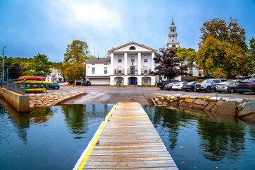Manchester by the Sea, Massachusetts. Boat ramp and waterfront houses in Manchester by the Sea