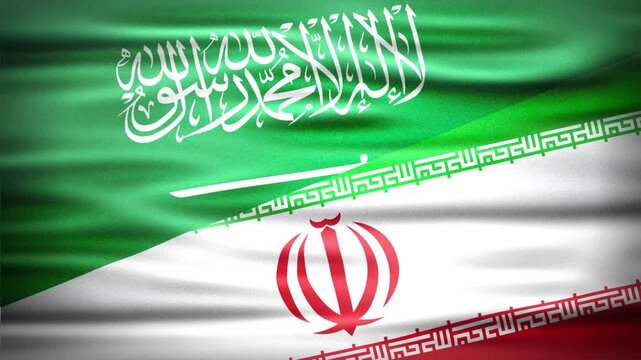 Wavy Combined Flags of Iran and Saudi Arabia, Short Looping Animation of National Unity and Cultural Connection