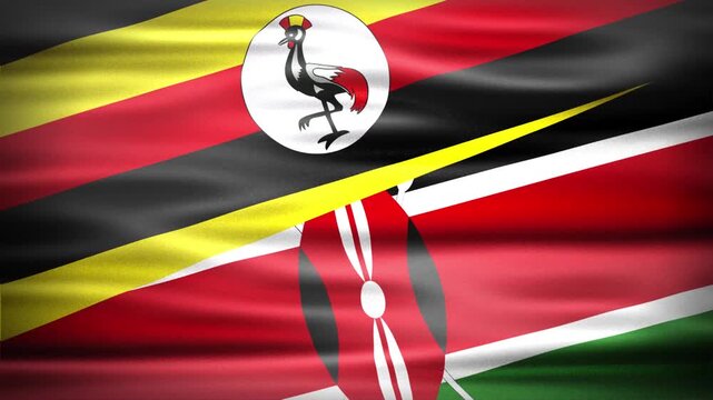 Wavy Combined Flags of Uganda and Kenya, Short Looping Animation of National Unity and Cultural Connection