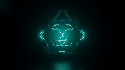 Bright geometric pastel tiles with watercolor texture, glowing diagonal lines on dark blue gradient, and teal triangle grid on black background accented with neon light for a modern, vibrant look.