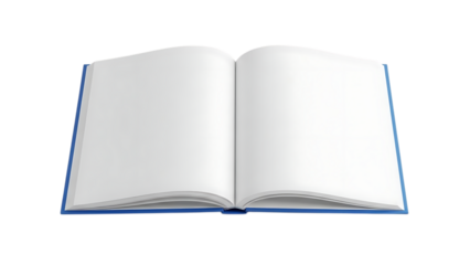 Open blank book with white pages isolated on transparent background