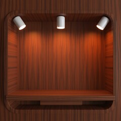"Modern Wooden Display Cabinet with Integrated Spotlighting, Warm Glow"
