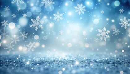 Winter wonderland snowflakes falling in a magical blue background abstract image of sparkling lights and frosted atmosphere captivating cold environment and dreamy viewpoint