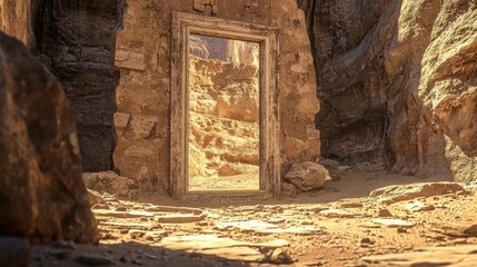 Ancient Stone Doorway in Desert Canyon - A Glimpse into the Past.