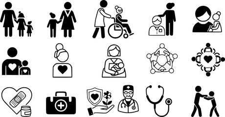 Collection of Icons Representing People and Care