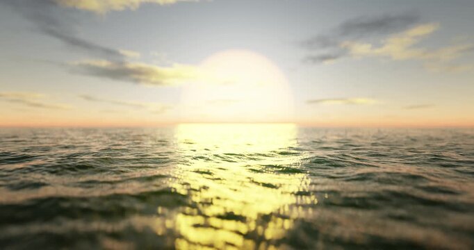 Wave sea beach and sunset sky abstract background. Nature and summer concept. 3d render.	
