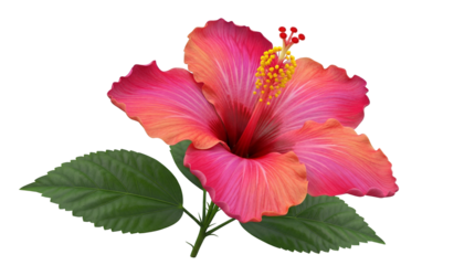 Vibrant pink hibiscus flower isolated PNG, tropical bloom with yellow stamen on transparent background for botanical designs