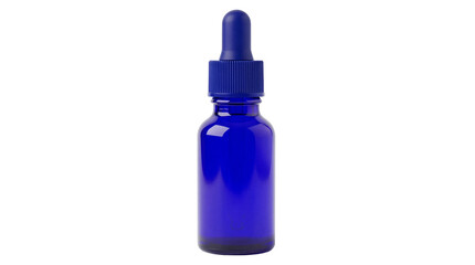 Cobalt blue glass bottle with dropper isolated PNG, essential oil container for aromatherapy and alternative medicine on transparent background