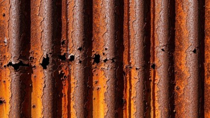 Obraz premium Detailed Close-Up of Weathered Corrugated Metal Texture with Rich Brown Rust and Oxidation Marks