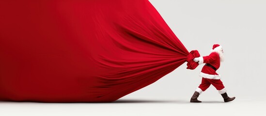 Mysterious Santa Claus Pulling a Giant Red Sack, Symbolizing the Magic of Christmas