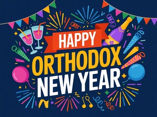 Celebrate the happy orthodox new year with festive fireworks champagne and party decorations