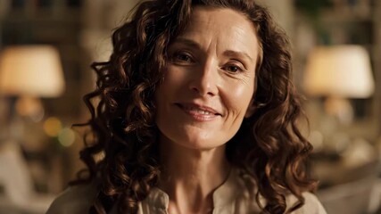 Confident woman in her home environment sharing her point of view and smiling warmly during a - Powered by Adobe