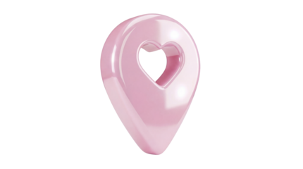 Pink location pin with heart isolated PNG on transparent background, love and romance concept for dating apps and social media