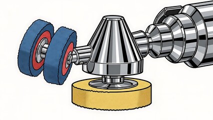 Close-up of a specialized industrial polishing tool with multiple rotating components.