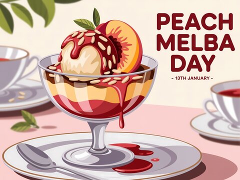 Celebrate peach melba day with a deliciously illustrated dessert and coffee