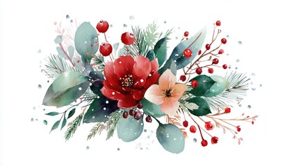 Festive Floral Bouquet with Winter Berries and Pine