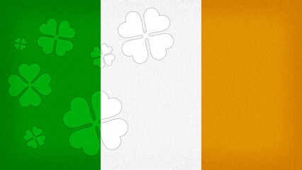 Flag of Ireland with silhouettes of four-leaf clovers
