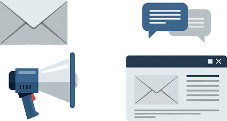 Email Marketing Communication Icons Envelope, Megaphone, and Chat Bubbles