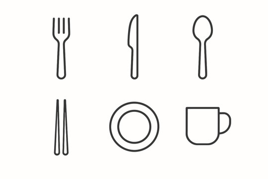 Minimalist line art of dining utensils and tableware icons