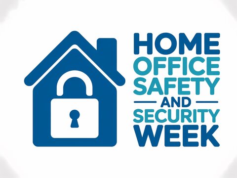 Home office safety and security week emphasizes protecting your workspace and data with a locked house icon