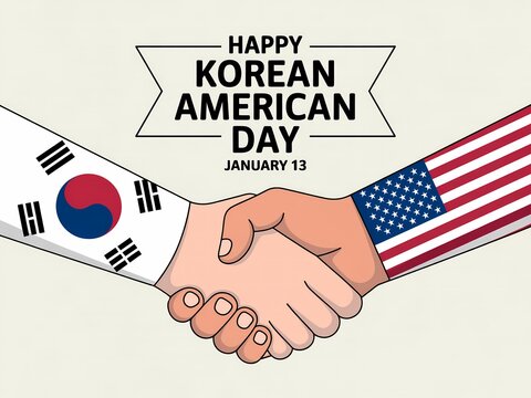 Celebrating korean american day with a symbolic handshake between the flags of south korea and the united states