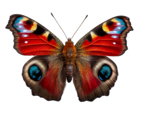 Isolated peacock butterfly with vibrant wing patterns.  isolated on transparent background